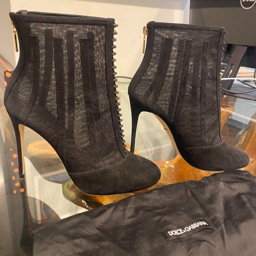 Dolce & Gabbana Black Corset Style Ankle Boots / Heels